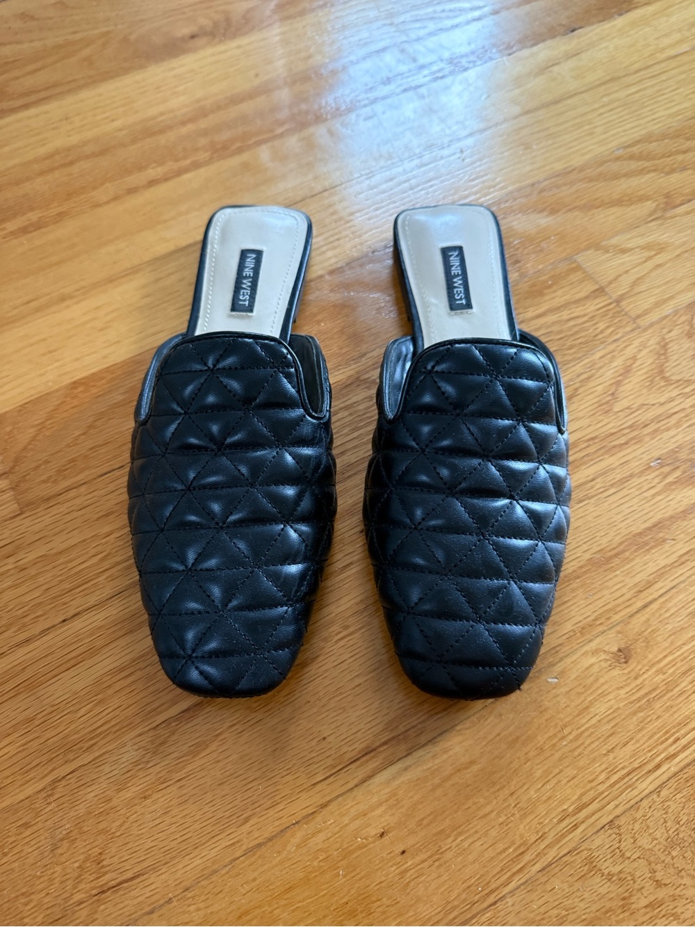 Nine West Black Quilted Slide Mules